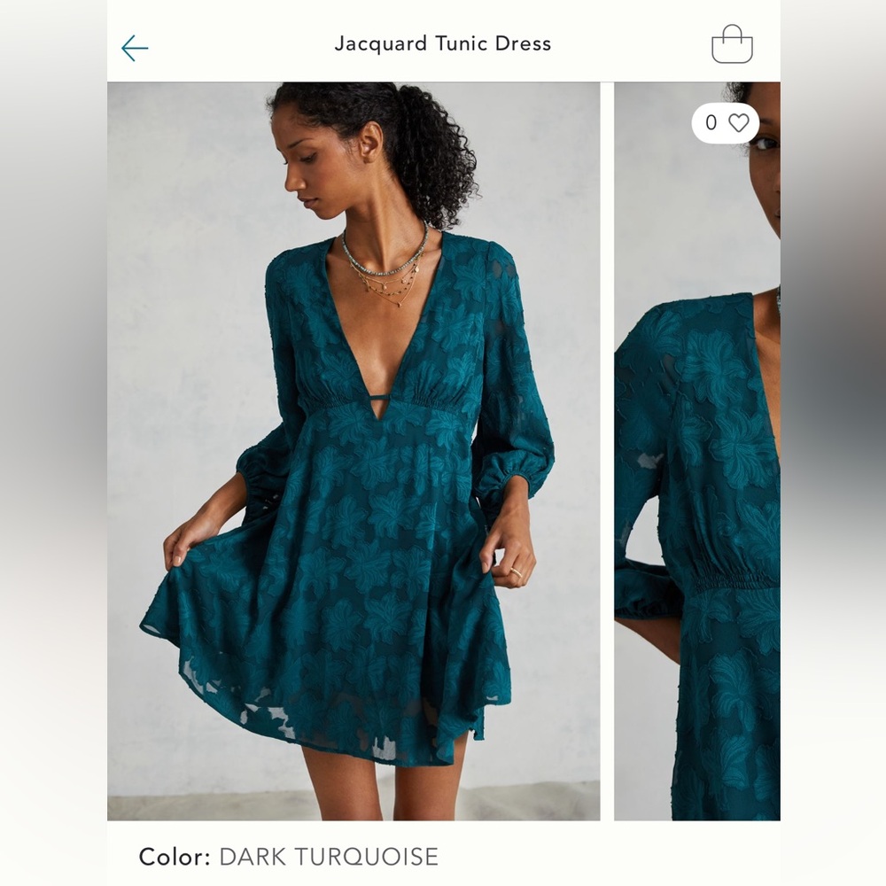 NWT: Anthropologie Dark Turquoise Jacquard Tunic Dress Size 4